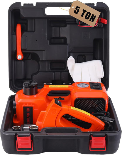 Electric Car Jack Kit 5T Hydraulic Impact Wrench Tire Inflator Pump