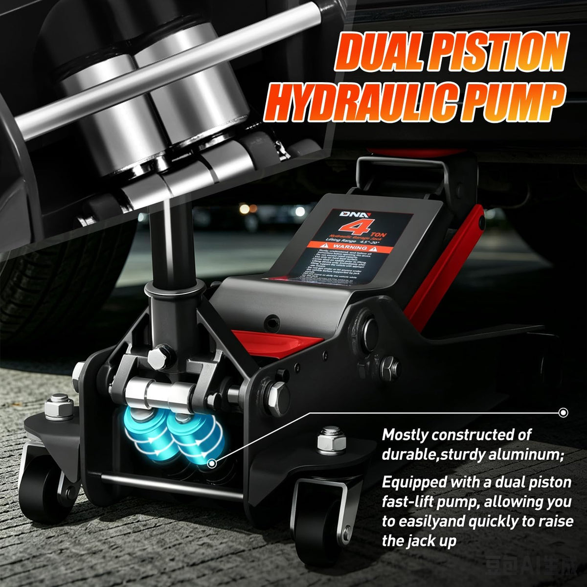 4 Ton Low Profile Steel Racing Floor Jack Lift Up To 21"