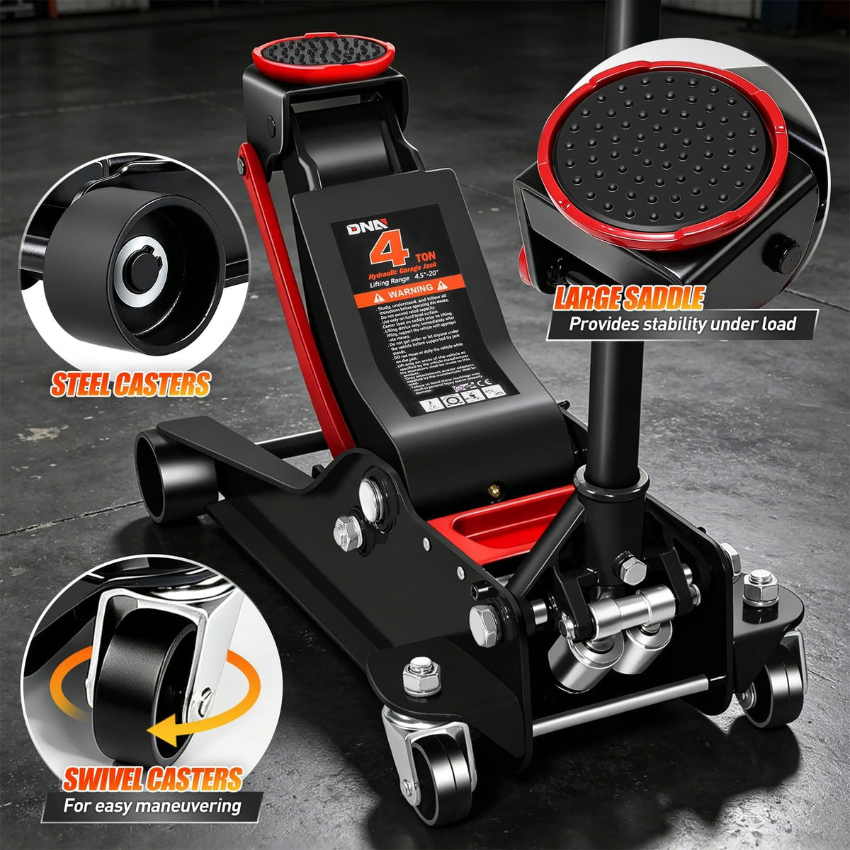 4 Ton Low Profile Steel Racing Floor Jack Lift Up To 21"