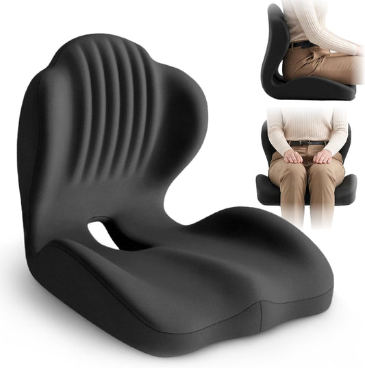 Sit More Comfortably – Ergonomic L-Shaped Memory Foam Seat Cushion with Lumbar & Tailbone Support