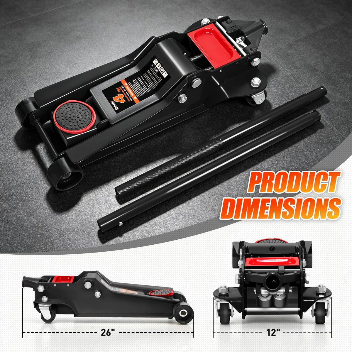 4 Ton Low Profile Steel Racing Floor Jack Lift Up To 21"