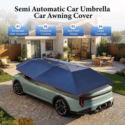 Semi Automatic Car Umbrella for Roof, Foldable Protection Carport with Bracket, Universal Suction Cup car Covers