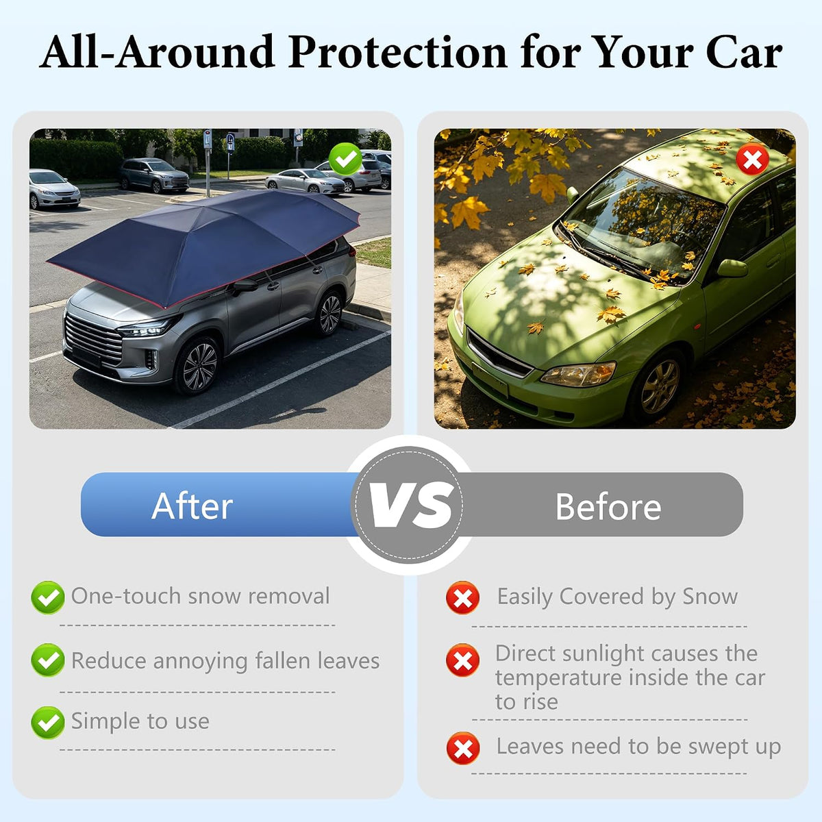 Semi Automatic Car Umbrella for Roof, Foldable Protection Carport with Bracket, Universal Suction Cup car Covers