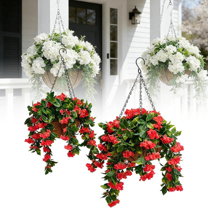 Faux Crepe Myrtle Hanging Baskets, UV Resistant Fake Hanging Plants with Basket, Realistic Artificial Hanging Flowers for Outdoors Outside Patio Garden Porch Balcony Yard Decor (2pcs Pink)