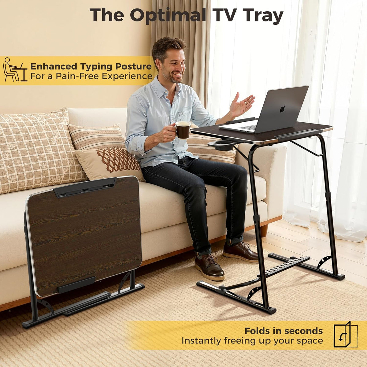 Upgraded Folding TV Tray Table, Sturdy Couch & Dinner Laptop Table